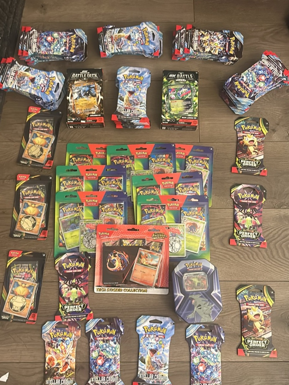 Pokemon Trading Card Lot with Blue, Green, Red, Black, Yellow Accents